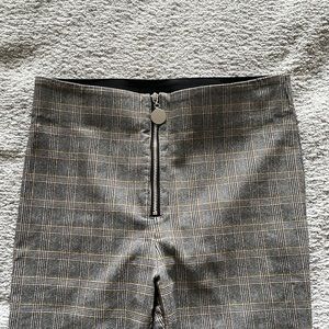 Zara Gray Plaid High-Waist Pants with Front Zip